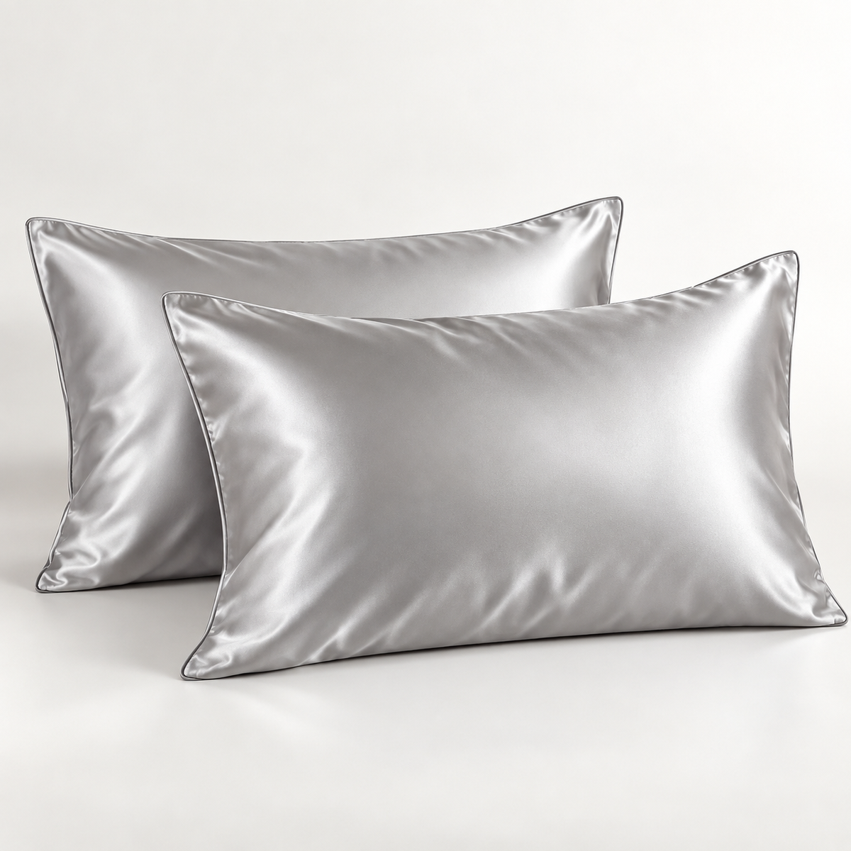 Satin Pillow Case Set, Silver, King Size